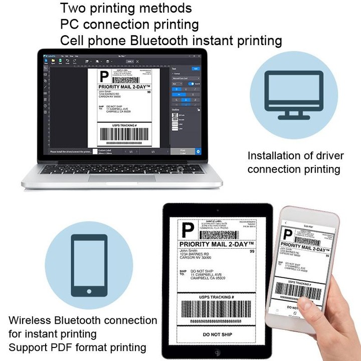 Phomemo PM241-BT Bluetooth Address Label Printer Thermal Shipping Package Label Maker, Size: US(White Purple)