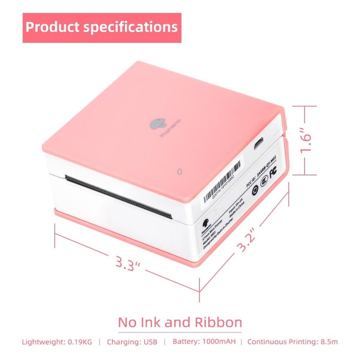 Phomemo M02-WH Pocket Small Bluetooth Portable Photo Thermal Label Wrong Question Printer