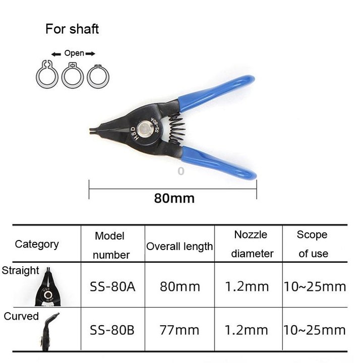 HSD SS-80B Outer For Shaft Curved 10-25mm Compact Spring-Loaded Pliers Retaining Ring Pliers
