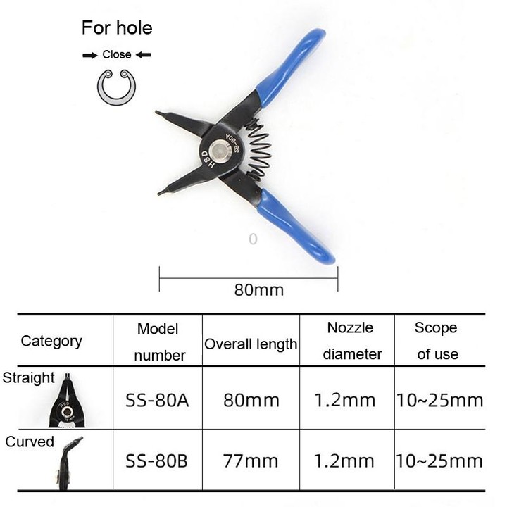 HSD SB-80A Internal For Hole Straight 10-25mm Compact Spring-Loaded Pliers Retaining Ring Pliers