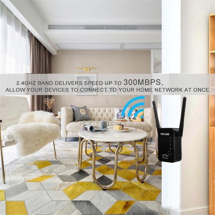 PIX-LINK 2.4G 300Mbps WiFi Signal Amplifier Wireless Router Dual Antenna Repeater(UK Plug)