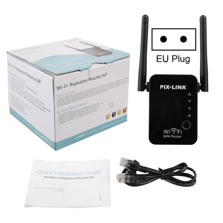 PIX-LINK 2.4G 300Mbps WiFi Signal Amplifier Wireless Router Dual Antenna Repeater(AU Plug)