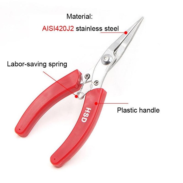 HSD HS-202A Flat Head Stainless Steel Toothless Pointed Nose Plier Pointed Nose Plier