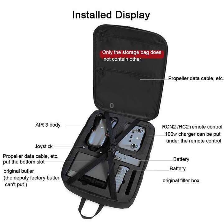 For DJI AIR 3 Storage Bag Backpack Compatible with RC-N2 or RC 2 Remote Control(Black)