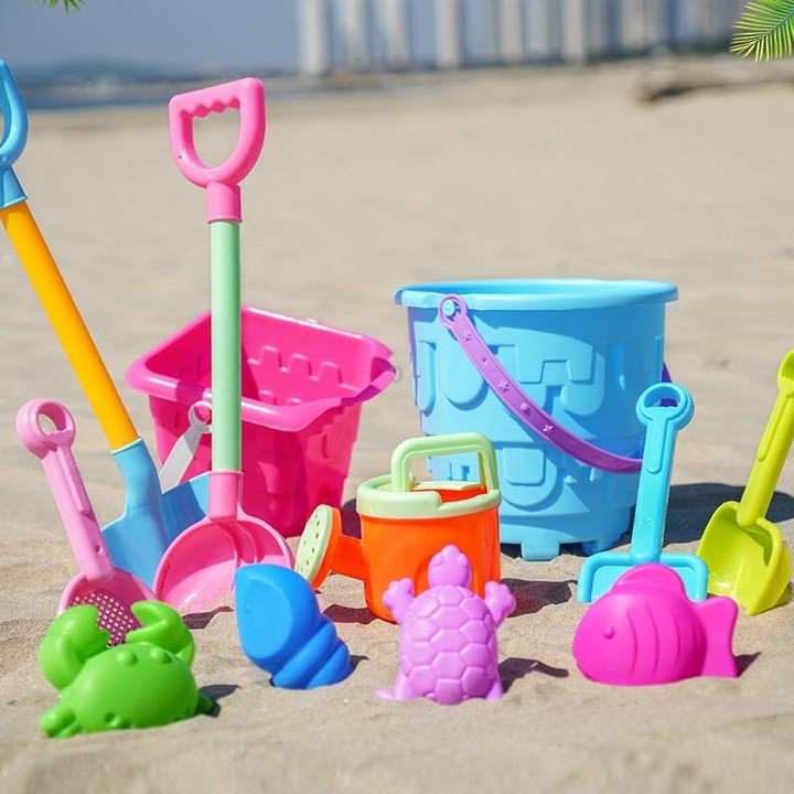 13pcs/Set Children Beach Toys Set Large Sand Shovel Bucket Sand Digging Tools Hourglass, Color: Blue Lace Barrel