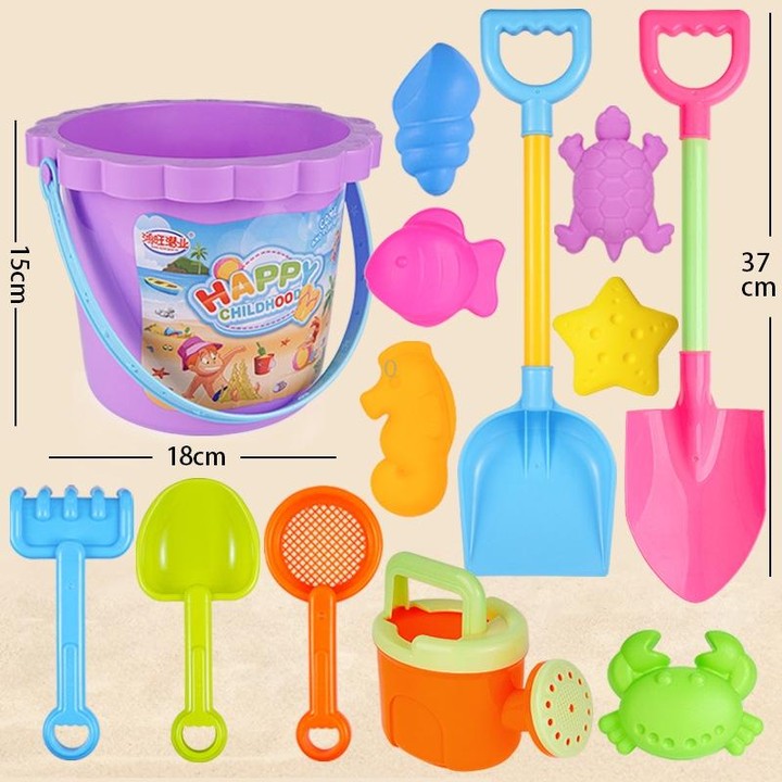 13pcs/Set Children Beach Toys Set Large Sand Shovel Bucket Sand Digging Tools Hourglass, Color: Purple Lace Barrel