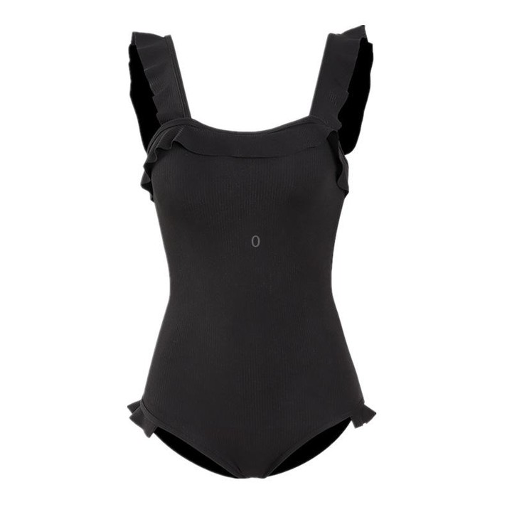 Summer Ruffled Suspenders One-piece Sexy Backless Swimsuit, Size: M(Black)