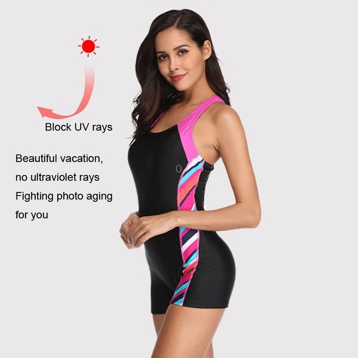 One Piece Women Swimsuit Conservative Patchwork Sports Flat Conjoined Swimsuit, Size: L(Lake)