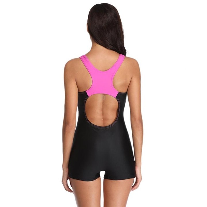One Piece Women Swimsuit Conservative Patchwork Sports Flat Conjoined Swimsuit, Size: XL(Lake)