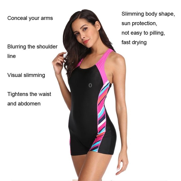One Piece Women Swimsuit Conservative Patchwork Sports Flat Conjoined Swimsuit, Size: XXL(Purple)
