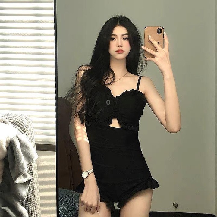 Women One-Piece Swimsuit Sexy Conservative Belly Shading Slim Swimwear, Size: XL(Black)