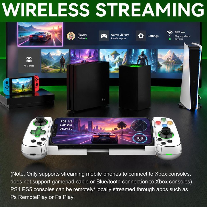 D7 BT5.0 Retractable Gamepad With Light For PC / Android / IPhone /Win7 10 11/Mac OS/Switch(White)