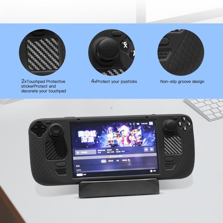 JYS JYS-SD011 For Steam Deck 7pcs/set Host Silicone Case With Joystick Cap+Touch Board Sticker Set(Red)