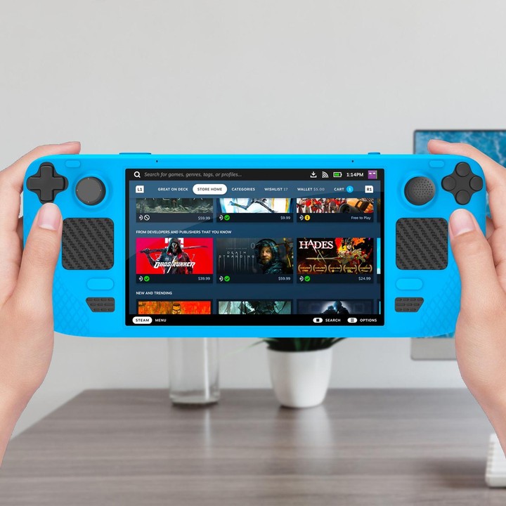 JYS JYS-SD011 For Steam Deck 7pcs/set Host Silicone Case With Joystick Cap+Touch Board Sticker Set(Black)