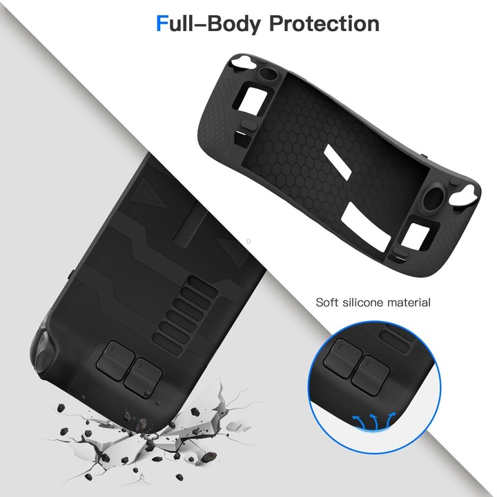 JYS JYS-SD011 For Steam Deck 7pcs/set Host Silicone Case With Joystick Cap+Touch Board Sticker Set(Black)