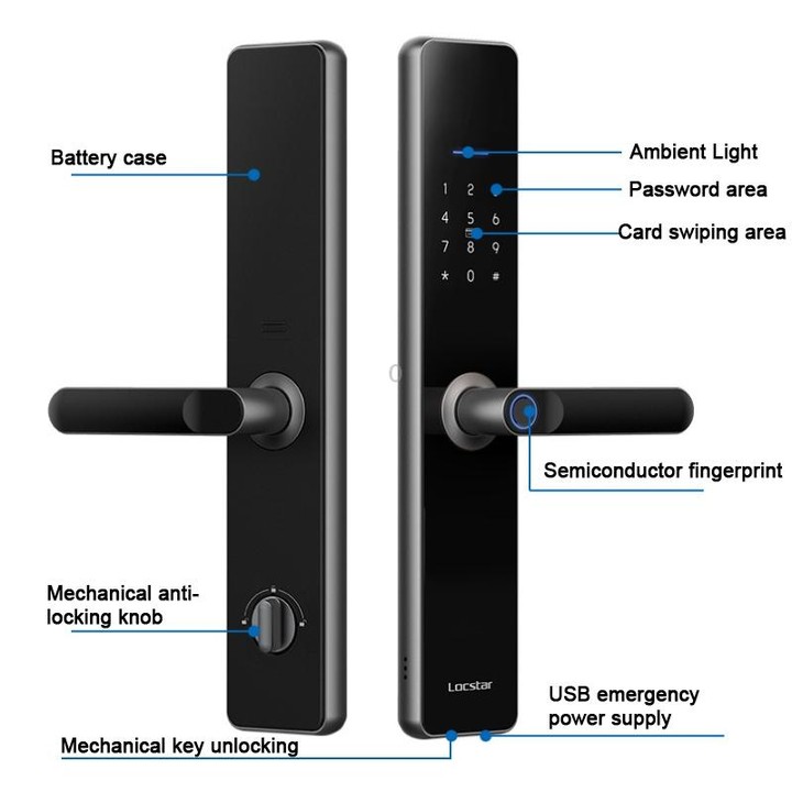 Wifi Fingerprint Lock Home Security Door Password Lock Supports APP Remote Unlocking(Space Gray)