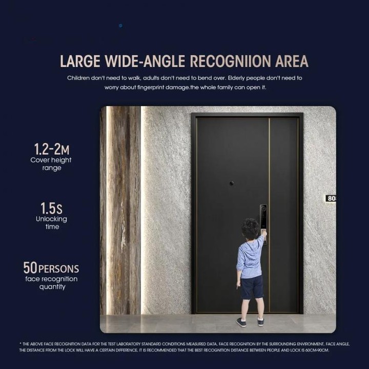 T100A 3D Face Recognition Fingerprint Code Card Digital Door Lock(Space Gray)