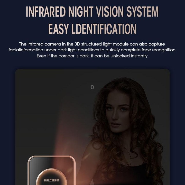 T100A 3D Face Recognition Fingerprint Code Card Digital Door Lock(Rose Gold)