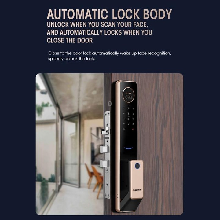 T100A 3D Face Recognition Fingerprint Code Card Digital Door Lock(Rose Gold)