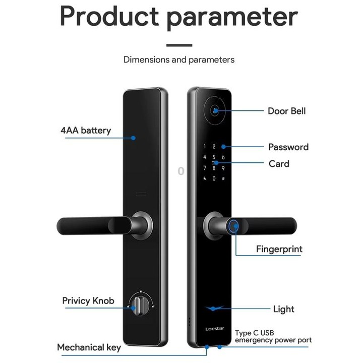 A60 Smart Fingerprint Password Door Lock With Doorbell, Spec: Basic Version Gold