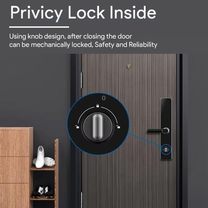A60 Smart Fingerprint Password Door Lock With Doorbell, Spec: Tuya APP Version Gray