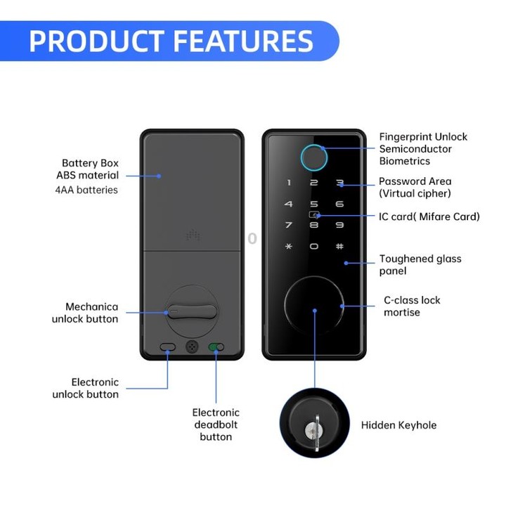 C87 Automatic Fingerprint Lock Entry Door Password Smart Lock(Black)