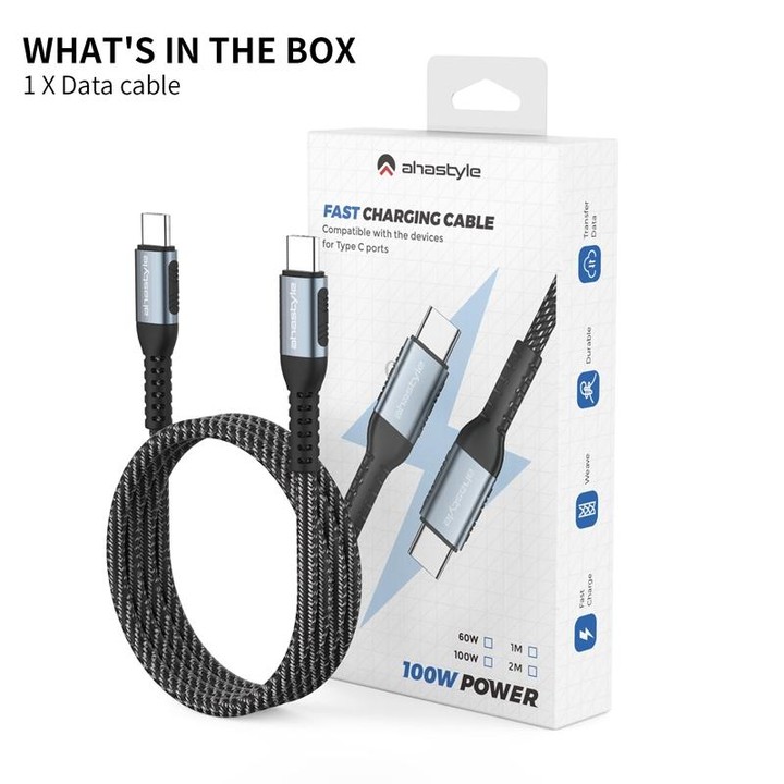 For Type-C Interface Devices AhaStyle Nylon Braided Dual Charging Cable, Power: 60W