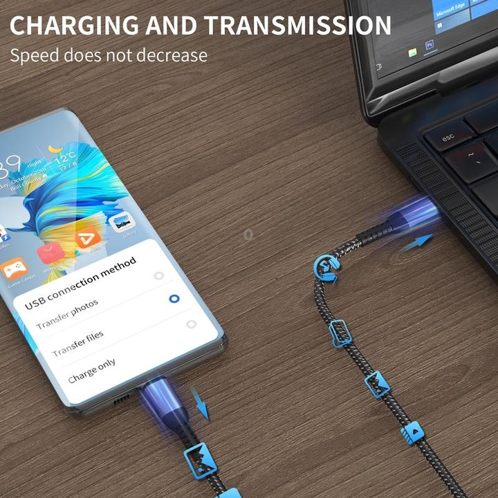 For Type-C Interface Devices AhaStyle Nylon Braided Dual Charging Cable, Power: 100W