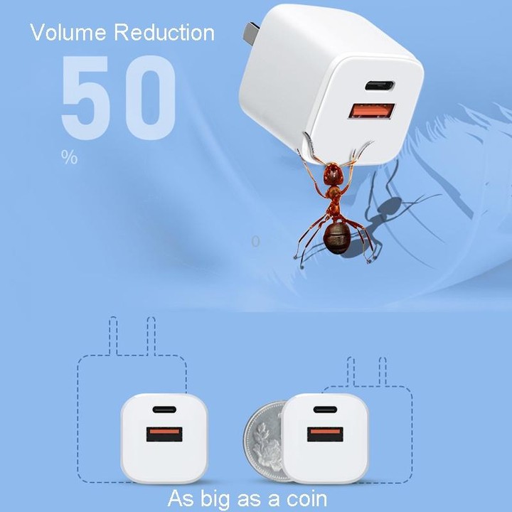 33W Portable Mini Cell Phone Charger Type-C+USB Dual-Port Fast Charger Charging Adapter, CN Plug