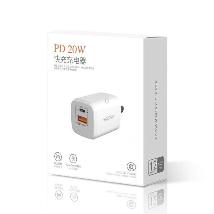 33W Portable Mini Cell Phone Charger Type-C+USB Dual-Port Fast Charger Charging Adapter, CN Plug