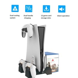 For PS5 iplay Dual-seat Charging and Cooling Base Bracket Storage Rack(Black)