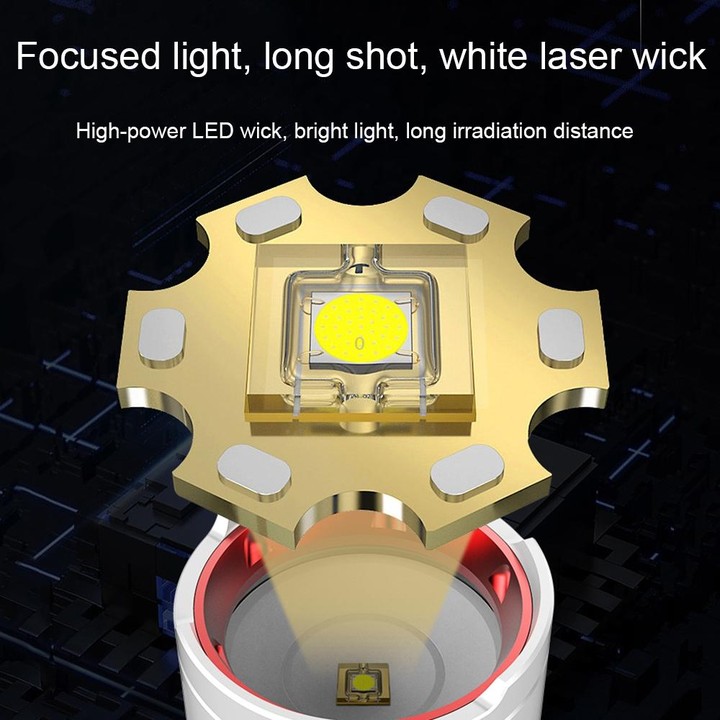 Outdoor White Laser Type-C Charging Telescopic Zoom Flashlight with Power Bank Function(Silver)