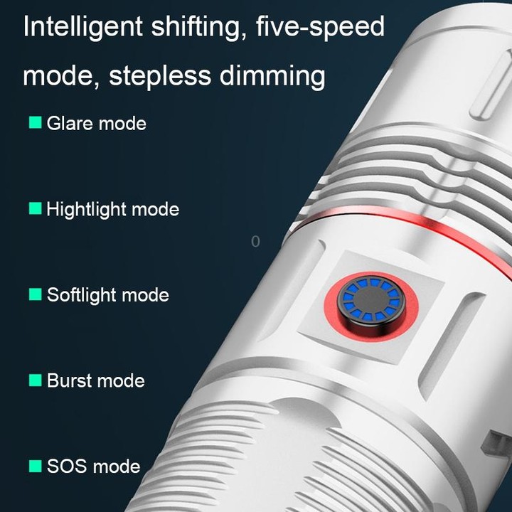 Outdoor White Laser Type-C Charging Telescopic Zoom Flashlight with Power Bank Function(Silver)