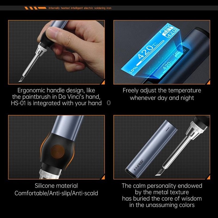 FNIRSI 9pcs/ Set Mini Soldering Station Digital Display Constant Temperature Smart Soldering Iron, Color: Black Standard 6 Heads