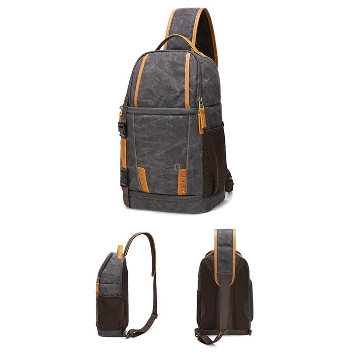 Outdoor Canvas Wear-resistant Waterproof Photography Shoulder Bag(Dark Gray)