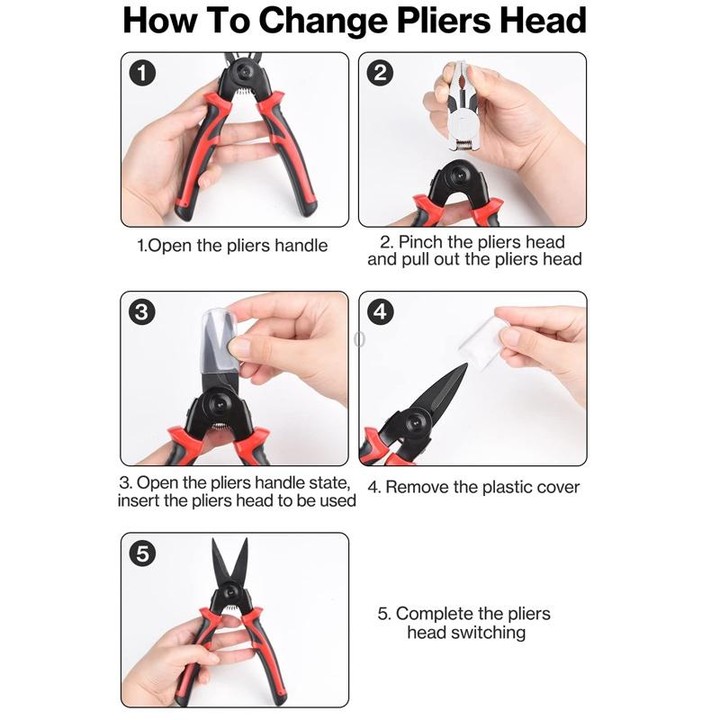 5 In 1 Combination Interchangeable Head Pliers Kit General Repair Screwdriver Pliers(Red Black)