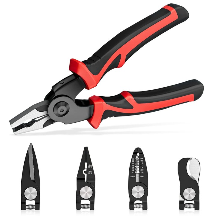5 In 1 Combination Interchangeable Head Pliers Kit General Repair Screwdriver Pliers(Red Black)