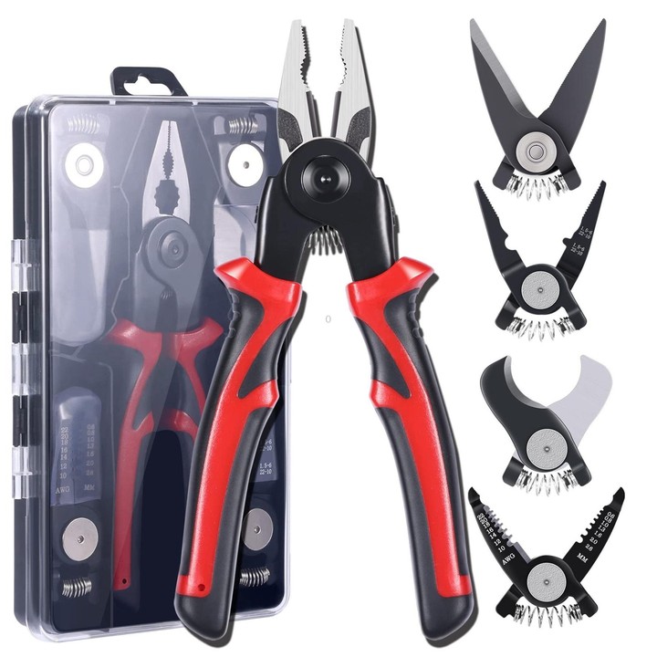 5 In 1 Combination Interchangeable Head Pliers Kit General Repair Screwdriver Pliers(Red Black)