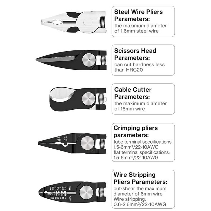 5 In 1 Combination Interchangeable Head Pliers Kit General Repair Screwdriver Pliers(Red Black)