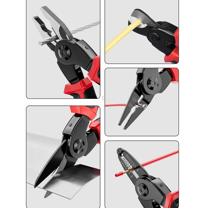 5 In 1 Combination Interchangeable Head Pliers Kit General Repair Screwdriver Pliers(Red Black)