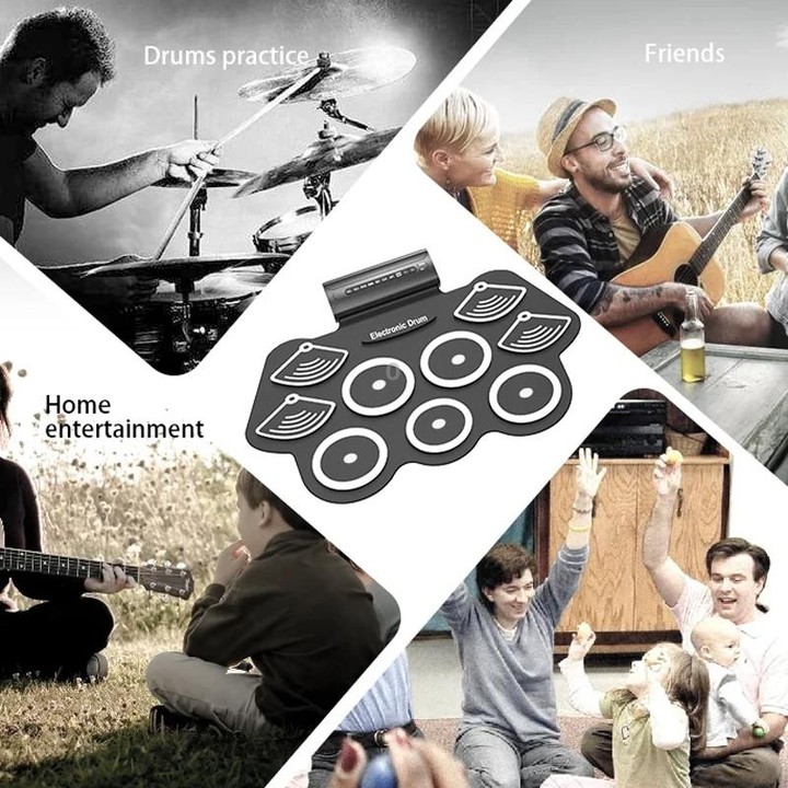 W562 Thickened 7 Drum Set Silicone Hand Rolled Drums Jazz Drums Percussion Instruments Electronic Drums