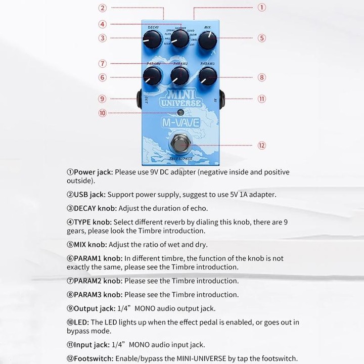 M-VAVE Guitar Monoblock Effects Digital Modeling Reverb Effects(Sky Blue)