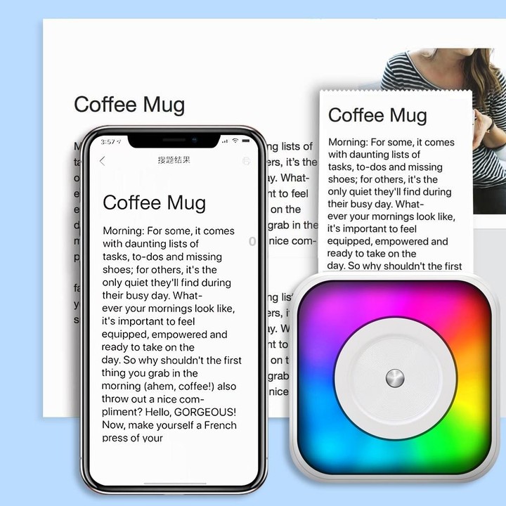 RGB Light Portable Mini Bluetooth Printer Inkless Document Label Printer with 5-Rolls Stickers
