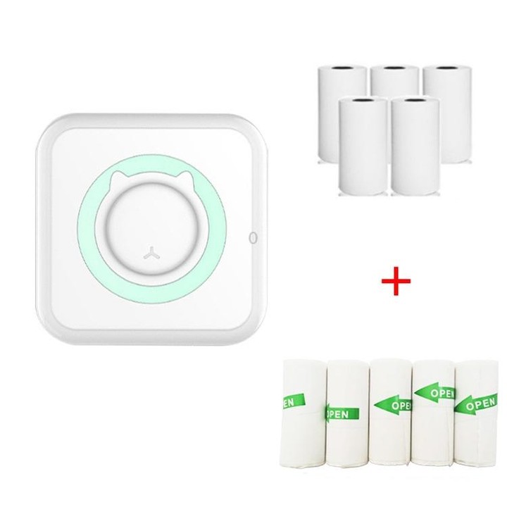 C15 Mini Student Bluetooth Inkless Photo Label Thermal Printer, Spec: Green+5 Stickers+5 Paper