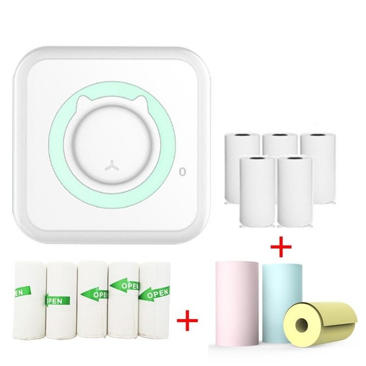 C15 Mini Student Bluetooth Inkless Photo Label Thermal Printer, Spec: Green+5 Stickers+5 Paper+3 Color Paper