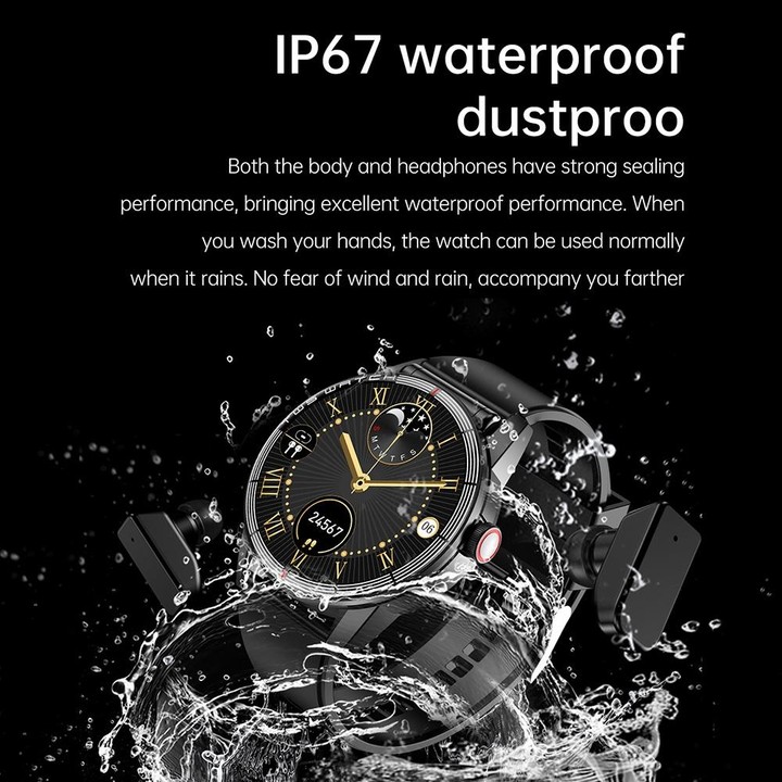 R6 1.32-Inch TWS 2-In-1 Bluetooth Headset Smart Watch, Heart Rate / Blood Oxygen Monitoring(Black Silicon)