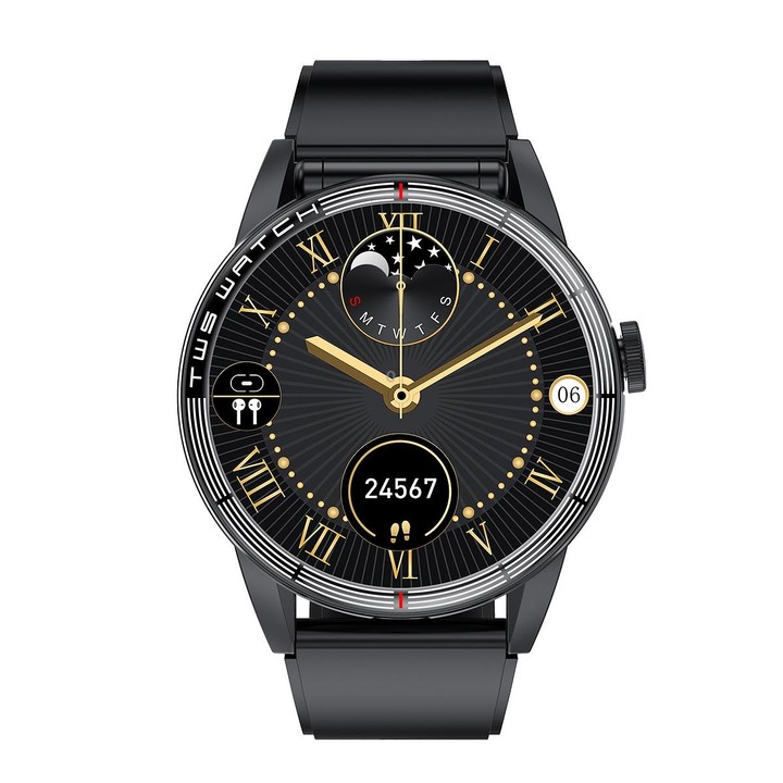 R6 1.32-Inch TWS 2-In-1 Bluetooth Headset Smart Watch, Heart Rate / Blood Oxygen Monitoring(Black Silicon)
