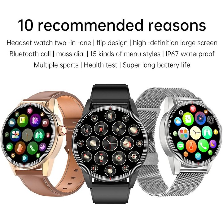 R6 1.32-Inch TWS 2-In-1 Bluetooth Headset Smart Watch, Heart Rate / Blood Oxygen Monitoring(Black Leather)