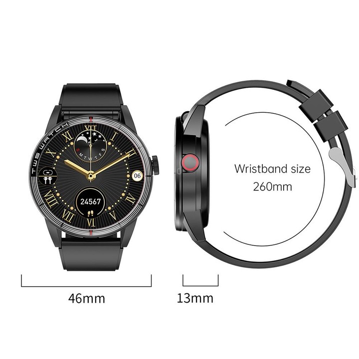 R6 1.32-Inch TWS 2-In-1 Bluetooth Headset Smart Watch, Heart Rate / Blood Oxygen Monitoring(Black Leather)