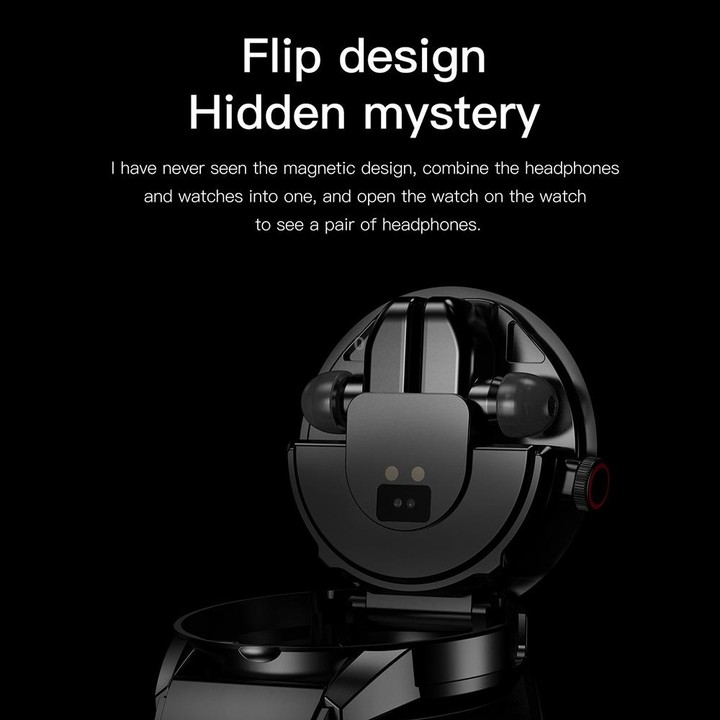 R6 1.32-Inch TWS 2-In-1 Bluetooth Headset Smart Watch, Heart Rate / Blood Oxygen Monitoring(Black Steel)